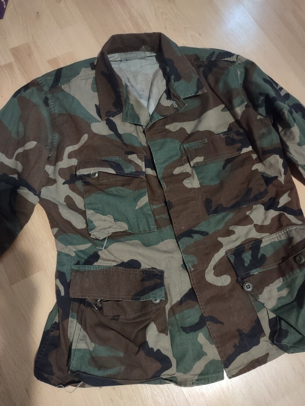 Classic Military Cargo Camo Field Jacket - Green/Brown/Black Size Medium-X Short
